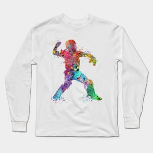 Baseball Girl Catcher Softball Player Watercolor Silhouette Long Sleeve T-Shirt